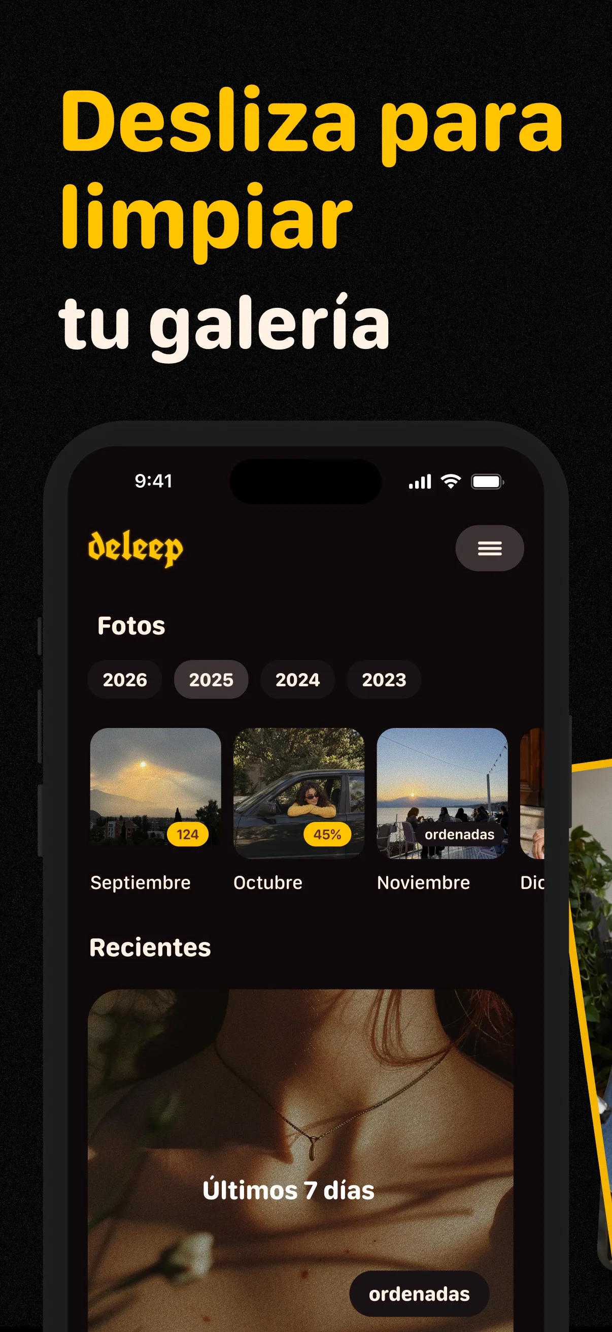Selección de meses y colecciones de fotos en deleep para iPhone.