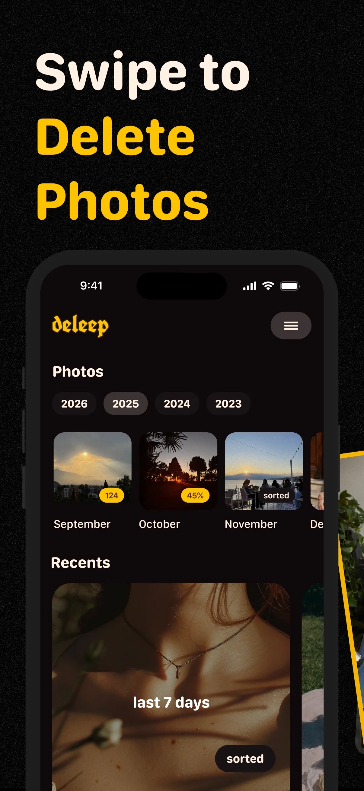 Choosing months and photo collections in deleep on iPhone.