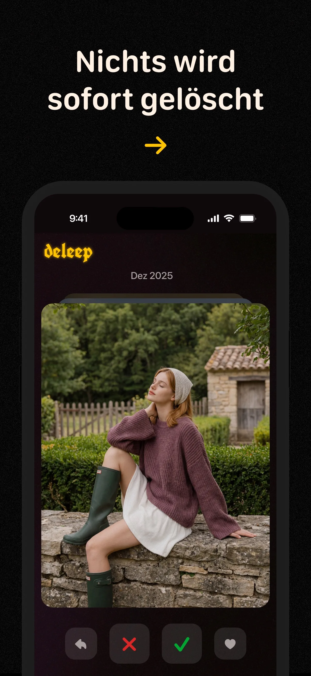 Fotos auf dem iPhone sortieren mit deleep, gezeigt auf einem App-Store-Screenshot.